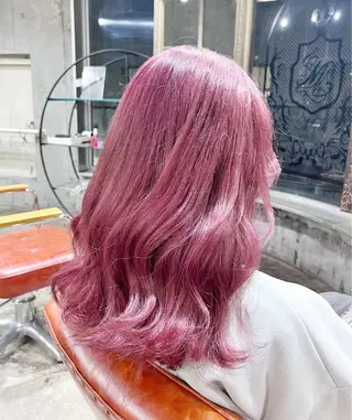 セミロング カラー ヘアアレンジ ピンク系カラー💗 ヘアセット特化のヘアスタイル
