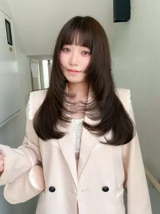 ロング カラー レイヤーカット🍏 オリーブ/ののかのヘアスタイル