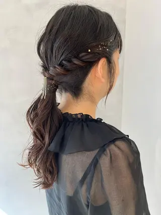 セミロング カラー パーマ ヘアアレンジ nishi fuyumiのヘアスタイル
