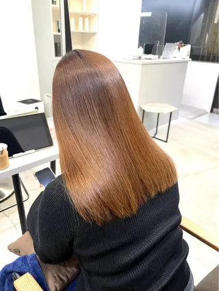 セミロング パーマ 🍒モテ暖色カラー × うる艶✧ ゆなのヘアスタイル