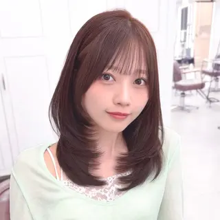 ミディアム カラー 骨格別小顔カット/ 顔周りカット/金井のヘアスタイル