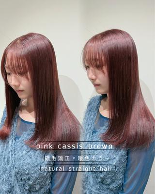 セミロング カラー パーマ MIHO |縮毛矯正 |透明感カラーのヘアスタイル