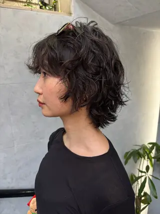 ショート パーマ ボブ×レイヤーカット 透明感カラー/Fuuのヘアスタイル