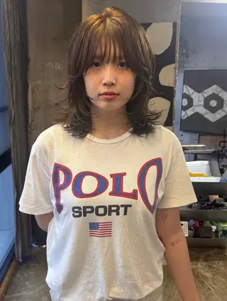 セミロング カラー YOKO/パーマ レイヤーカットのヘアスタイル