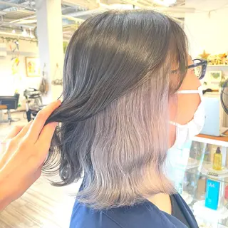 ミディアム インナーカラー 推し ブリーチ 髪質改善のヘアスタイル