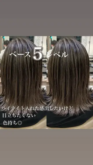 ミディアム カラー 白髪ぼかしハイライト 茗荷谷駅徒歩2分のヘアスタイル