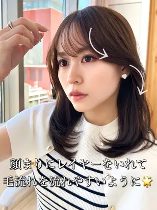 セミロング カラー 顔周り特化/韓国ヘア /レイヤー/吉野幸大のヘアスタイル