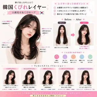 セミロング 髪質改善🧚レイヤー 🩵ワンホン/岡山駅のヘアスタイル