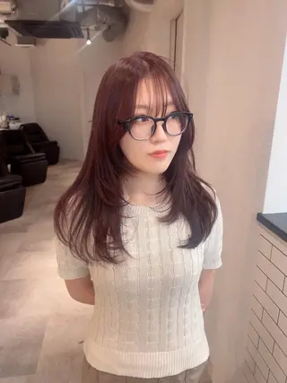 ミディアム カラー ウルフカット レイヤーカット上柿のヘアスタイル