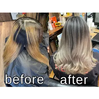 セミロング カラー Lull1人美容室 バレイヤージュのヘアスタイル