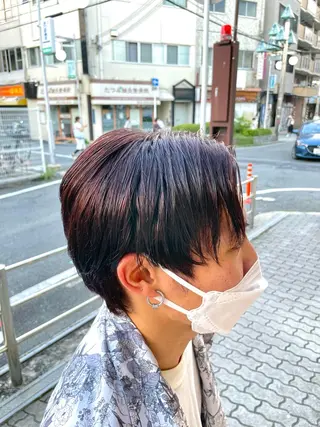ショート カラー メンズ 切りっぱなしボブ/ 三瀬翔のヘアスタイル