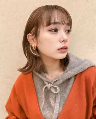 ミディアム ヘアアレンジ 縮毛矯正/小顔前髪 ボブ 秋本凌汰のヘアスタイル