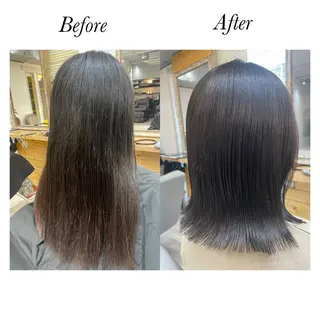 ミディアム レイヤーカット・ 縮毛矯正 星野のヘアスタイル