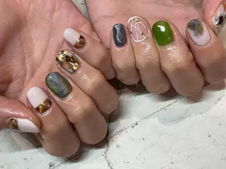 ネイル 韓国/ワンホン/長さ 出しつけ放題🎀のネイルデザイン