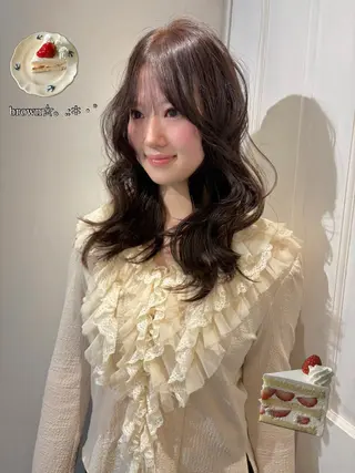 セミロング カラー ゆほこ クリーミーcolorのヘアスタイル