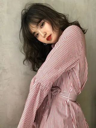 セミロング パーマ 縮毛矯正、 押野七大のヘアスタイル
