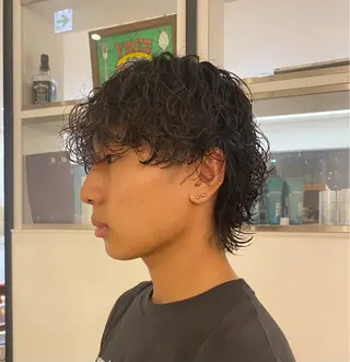ミディアム パーマ メンズ 鈴木 静のヘアスタイル