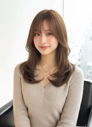 ミディアム カラー 韓国レイヤーカット× 髪質改善ラビマーニのヘアスタイル