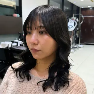 セミロング パーマ 韓国風パーマ🌿コテ 巻き風パーマ/るいのヘアスタイル