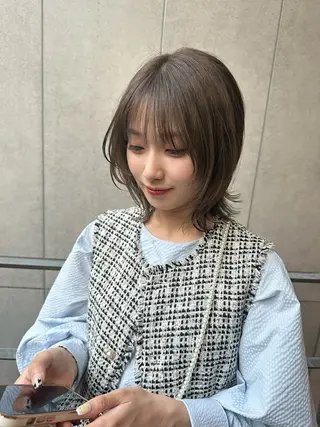 ミディアム カラー パーマ ヘアアレンジ 髪質改善/韓国風 レイヤー/田村祐樹のヘアスタイル