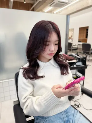セミロング カラー 縮毛矯正+モテカラー 🎀✨MIHOのヘアスタイル