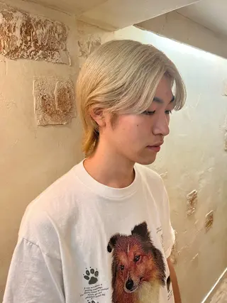 ミディアム カラー メンズ 退色まで透明感ある ダブルカラー/リクのヘアスタイル