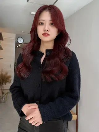 ロング カラー 【韓国レイヤー特化 ハッシュカット】のヘアスタイル