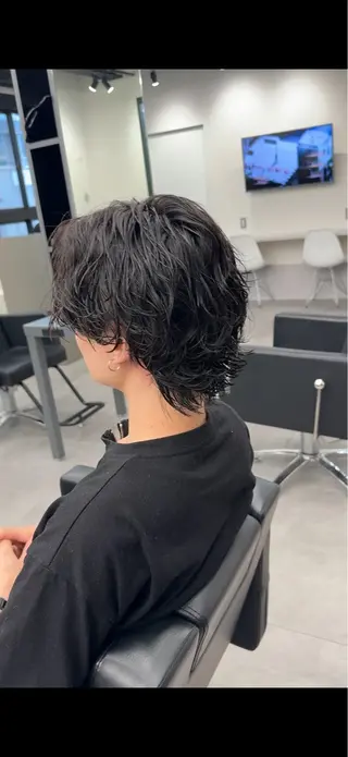 ミディアム パーマ メンズ シミズ リキのヘアスタイル