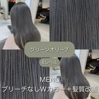 ロング カラー ブリーチ縮毛矯正飛我 透けオリーブ淡色🫧のヘアスタイル