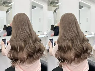 ロング 顔まわりレイヤー/諒 オリーブカラー/天神のヘアスタイル