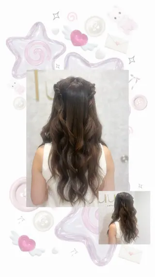 ロング ヘアアレンジ SHION🍒ྀི/ ヘアメ/ピンクカラーのヘアスタイル