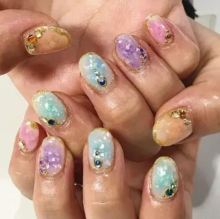 ネイル 渋谷／チップ長さ出し 👑アプレgel-xのネイルデザイン