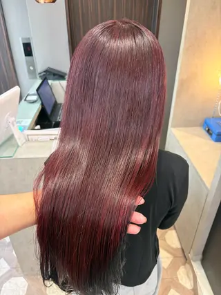 セミロング カラー 天神暖色カラー レイヤー・髪質改善のヘアスタイル