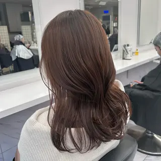 セミロング カラー パーマ ヘアアレンジ メンズ キッズ ブリーチなしカラー/ ブラウン/レイヤーのヘアスタイル