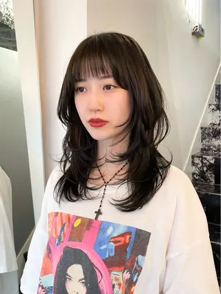 セミロング パーマ ヘアアレンジ 🎀透明感カラー 韓国ヘア🎀mahoのヘアスタイル
