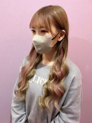 ロング カラー＋ちび編み込み エクステ梅田🐨のヘアスタイル
