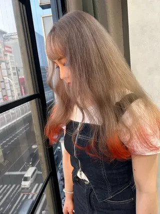 セミロング カラー Acchon/心斎橋 💚ダブルカラーのヘアスタイル