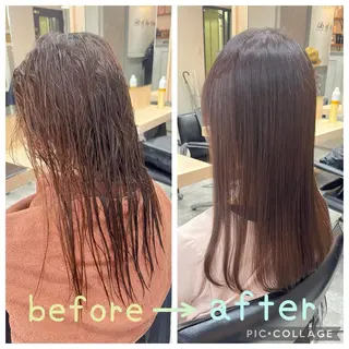 ロング カラー パーマ 髪質改善🩵艶髪 ストレート🩵山口のヘアスタイル