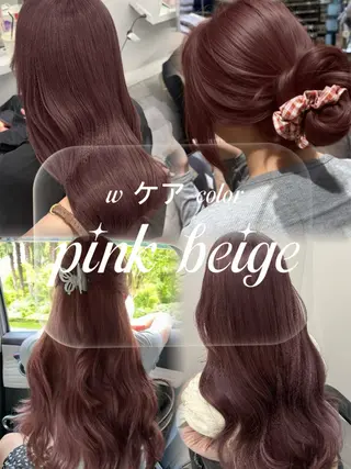 ロング カラー パーマ 🎀ピンクベージュ/ 梅田/茶屋町🎀のヘアスタイル