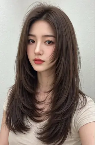 ロング カラー 韓国風レイヤーカラー ライムのヘアスタイル
