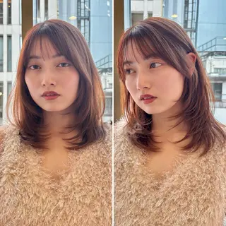 ミディアム カラー ワンカールレイヤー 顔周り☺︎shunのヘアスタイル