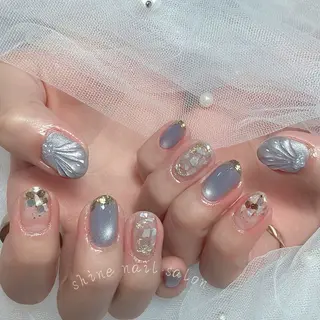 ネイル shineジェル& チップ長さだしのネイルデザイン