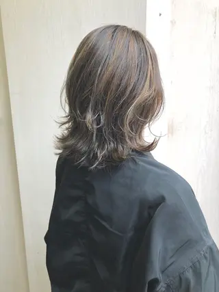 ミディアム カラー パーマ 細川 亮のヘアスタイル