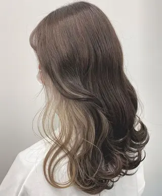 セミロング カラー パーマ ヘアアレンジ メンズ ネイル 透明感カラー/ 新潟万代/池野里衣のヘアスタイル