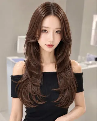 ロング カラー 髪質改善ストレート 韓国風レイヤー池袋のヘアスタイル