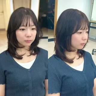 セミロング カラー ヘアアレンジ メンズ キッズ レイヤーカット/ 巻ける縮毛矯正のヘアスタイル