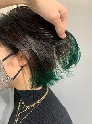 ミディアム カラー ヘアアレンジ ボブパーマコテ巻き風 パーマNo1深江秀平のヘアスタイル