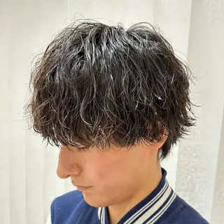 パーマ メンズ 曲がる縮毛矯正/メン ズカット髪質改善のヘアスタイル