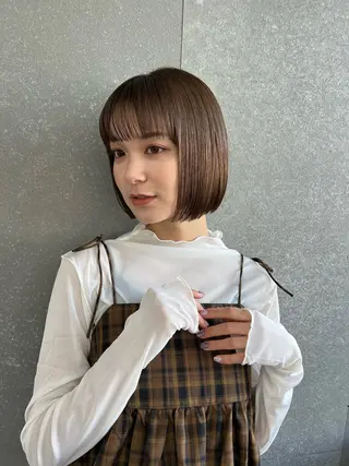 ショート カラー ボブ/巻ける縮毛矯正 /韓国レイヤーはなのヘアスタイル