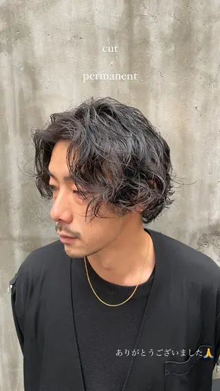 ミディアム パーマ メンズ ニュアンスパーマ/ メンズカット田島勇樹のヘアスタイル